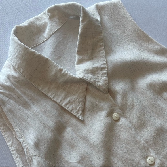VINTAGE Y2K 90s Sleeveless Button Up Linen Blend White Blouse Small - Picture 8 of 8